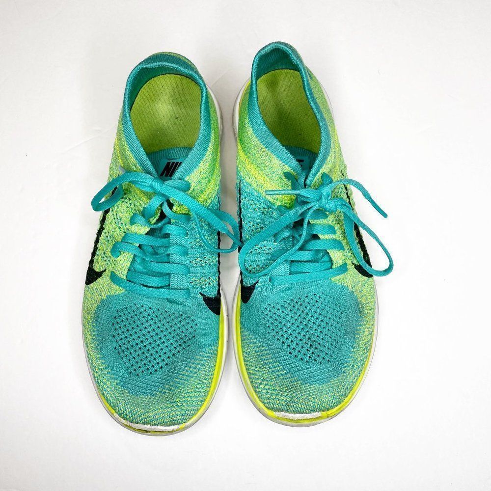 Nike Free 4.0 Flyknit Running Shoes 631050-300 Teal Electric Green Women's 9 - Picture 2 of 7